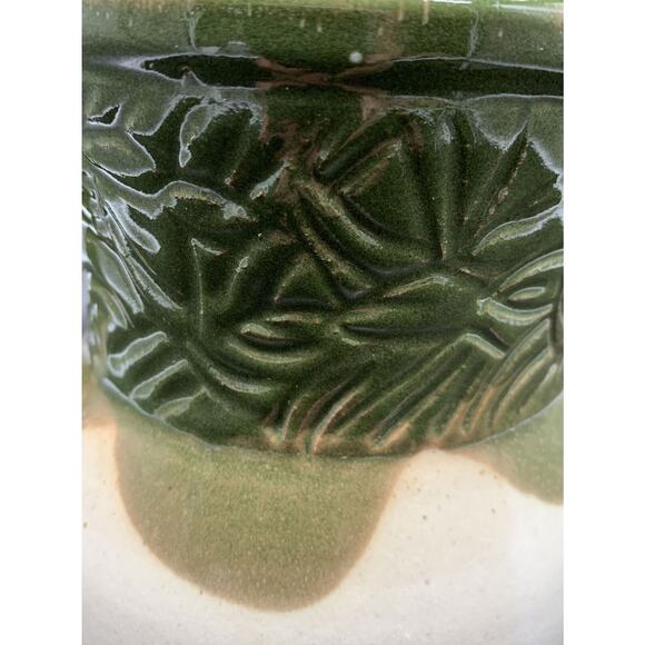 Studio Art Pottery Pitcher Ivory Green Glaze Leaves Signed - Picture 4 of 7